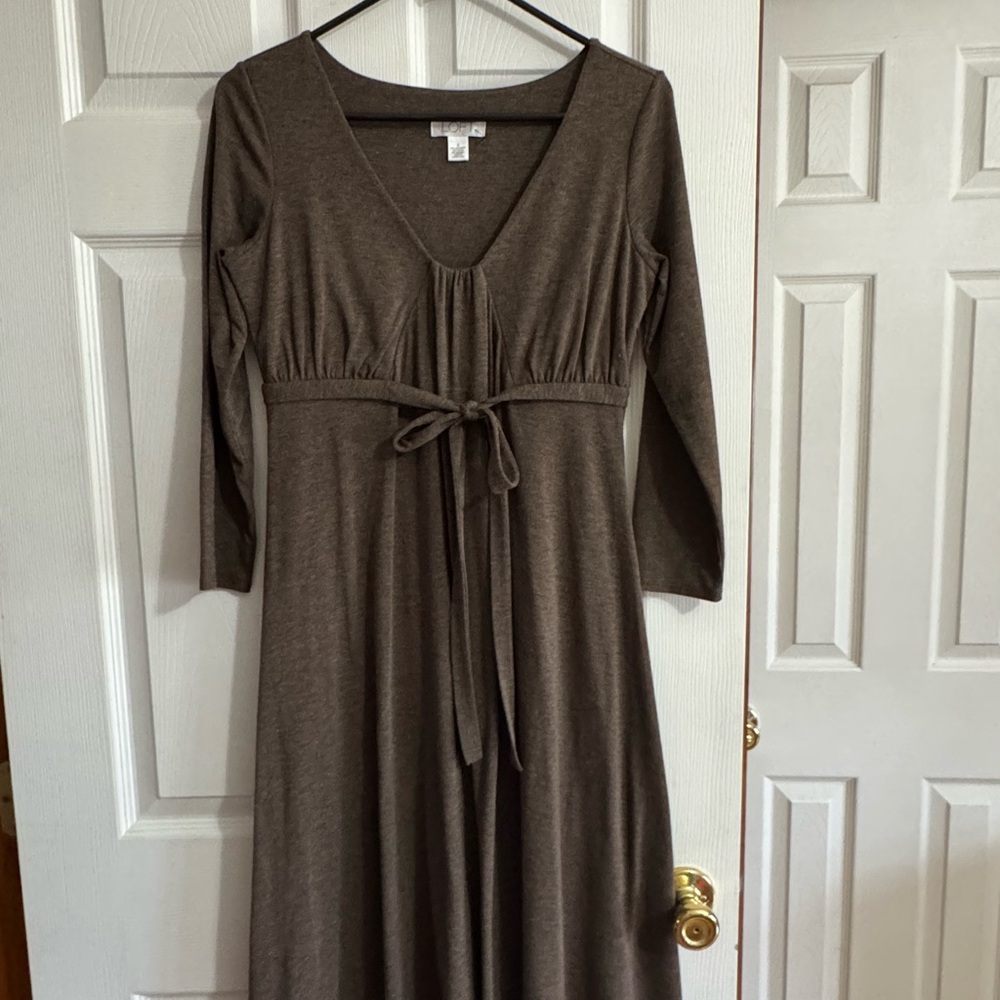 LOFT Brown V-Neck Tie-Waist Midi Dress